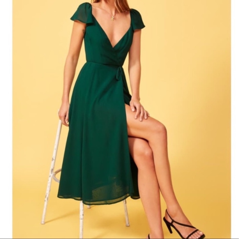 Reformation Forest Green Wrap Dress Size Small